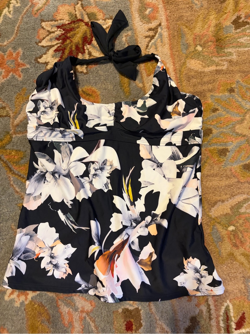 Athleta Black Floral Halter Tankini Top
